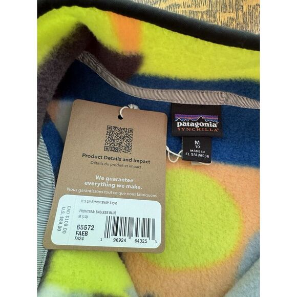 Patagonia Kid's Lightweight Synchilla Snap-T Frontera Endless Blue Medium 10 NWT - Picture 4 of 6